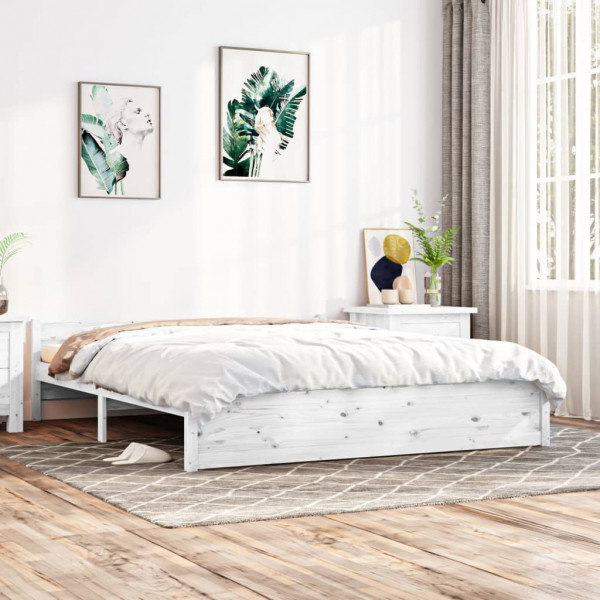 Estructura de cama de madera maciza blanco 160x200 cm D