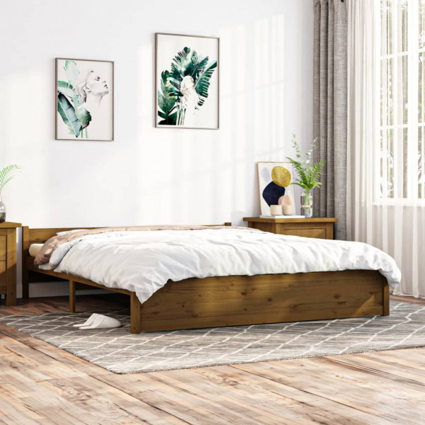 Estructura de cama madera maciza marrón miel 200x200 cm D