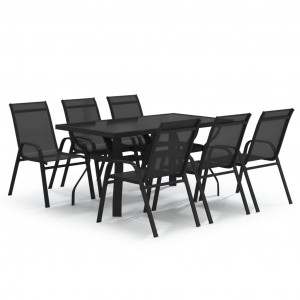 Juego de comedor para jardín 7 piezas negro H