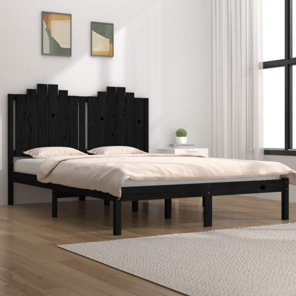 Estructura de cama de madera maciza de pino negra 140x190 cm D