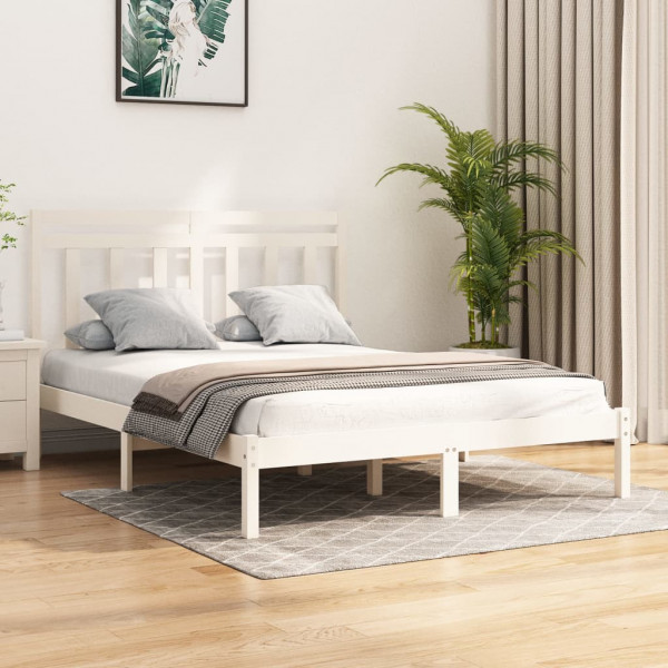 Estructura de cama doble madera maciza blanca 135x190 cm D