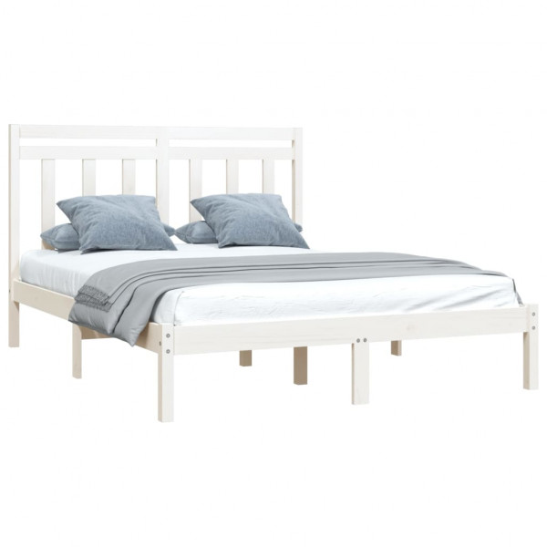 Estrutura de cama casal 135x190 cm madeira maciça branco M 3