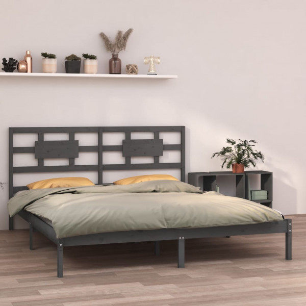 Estructura de cama de madera maciza de pino gris 200x200 cm D