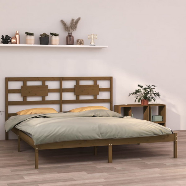 Estructura de cama madera maciza de pino marrón miel 200x200 cm D