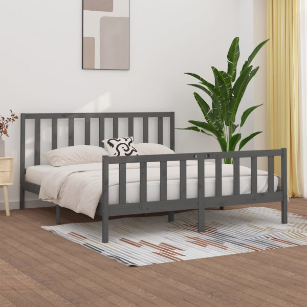 Estructura de cama de madera maciza gris 200x200 cm D