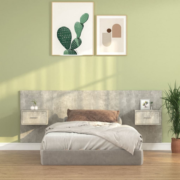 Cabecero de cama con mesitas madera contrachapada gris hormigón D