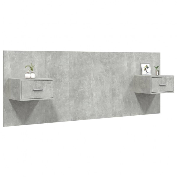 Cabecero de cama con mesitas madera contrachapada gris hormigón M 3