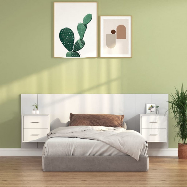 Cabecero de cama con mesitas madera contrachapada blanco D