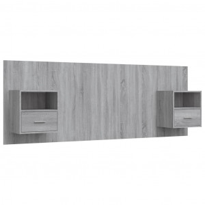 Cabecero de cama con mesitas madera contrachapada gris Sonoma H