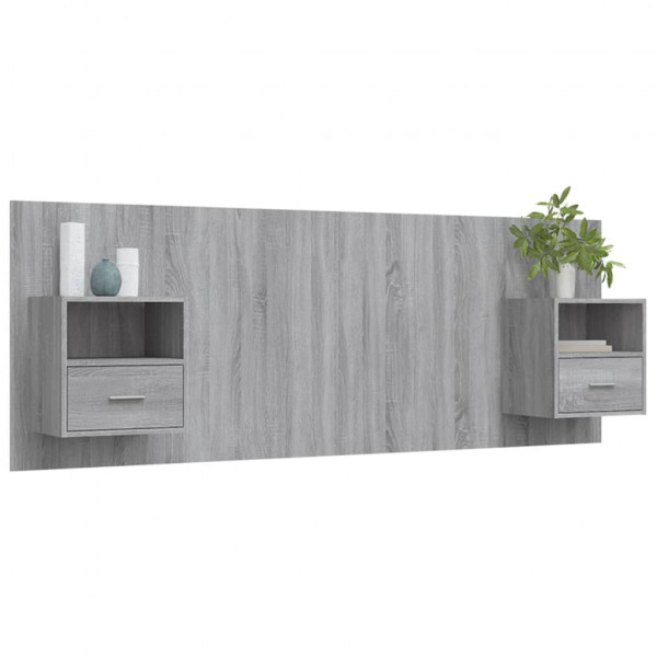 Cabecero de cama con mesitas madera contrachapada gris Sonoma M 3