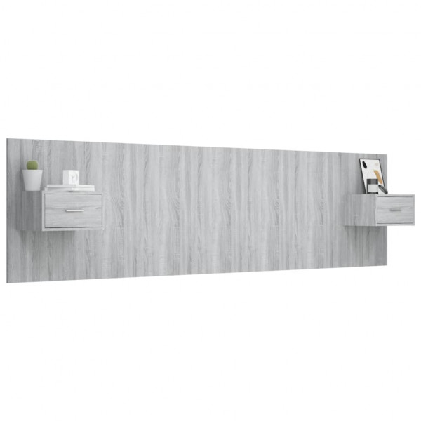 Cabecero de cama y mesitas madera contrachapada gris Sonoma M 3