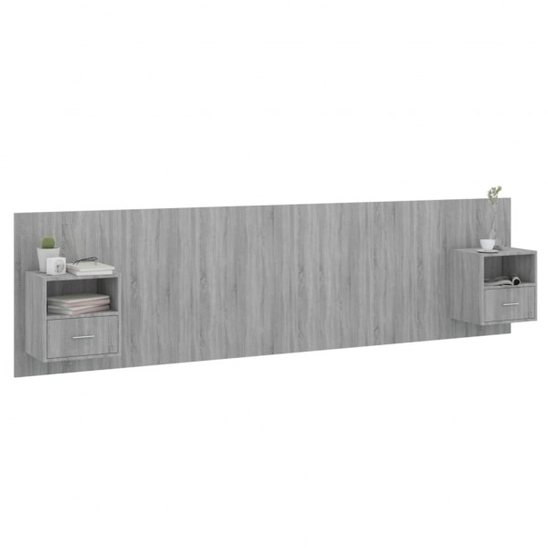 Cabecero de cama y mesitas madera contrachapada gris Sonoma M 3