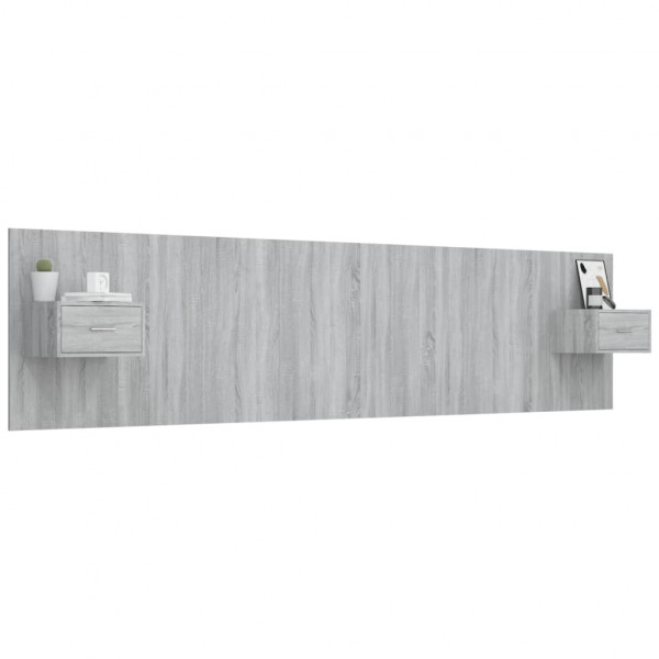 Cabecero de cama y mesitas madera contrachapada gris Sonoma M 3