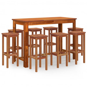 Juego muebles de bar de jardín 9 piezas madera maciza de acacia H