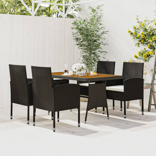 5 pcs Conjunto de jantar p/ exterior vime PE preto D
