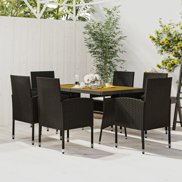 7 pcs Conjunto de jantar p/ exterior vime PE preto D