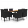 7 pcs Conjunto de jantar p/ exterior vime PE preto 2