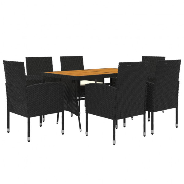 idaXL Juego de comedor de jardín 7 piezas ratán sintético negro M 3