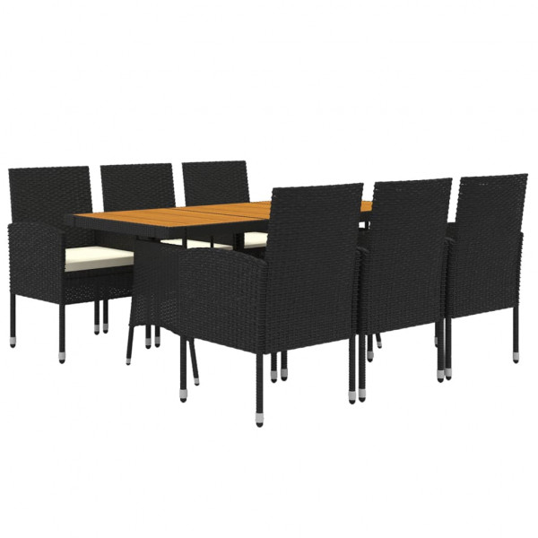 7 pcs Conjunto de jantar p/ exterior vime PE preto M 3