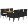 7 pcs Conjunto de jantar p/ exterior vime PE preto 3