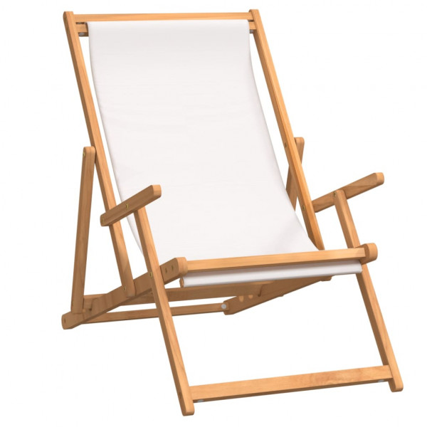Silla de playa plegable de madera maciza de teca crema M 2