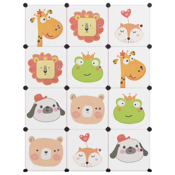 Armário de arrumação infantil com 12 cubos PP rosa M 3