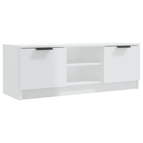 Mueble de TV madera contrachapada blanco brillo 102x35x36.5 cm M 2