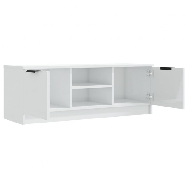 Mueble de TV madera contrachapada blanco brillo 102x35x36.5 cm M 4
