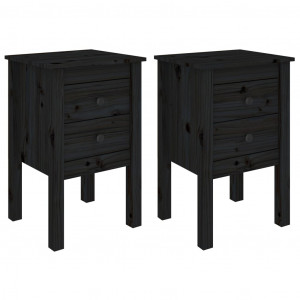 Mesitas de noche 2 uds madera maciza de pino negro 40x35x61.5cm H