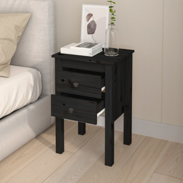 Mesitas de noche 2 uds madera maciza de pino negro 40x35x61.5cm M 3