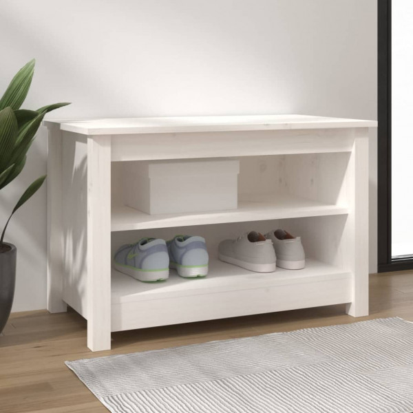 Banco zapatero madera de pino maciza blanco 70x38x45.5 cm D
