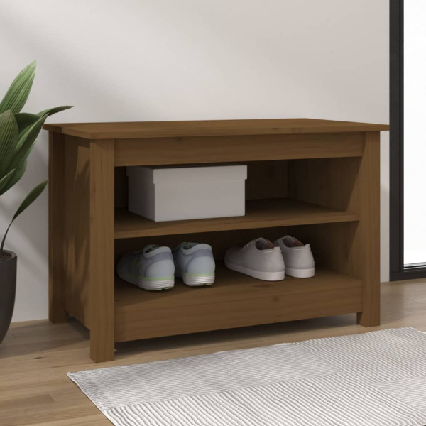Banco zapatero madera maciza de pino marrón miel 70x38x45.5cm D