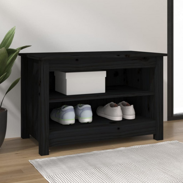 Banco zapatero madera de pino maciza negro 70x38x45.5 cm D