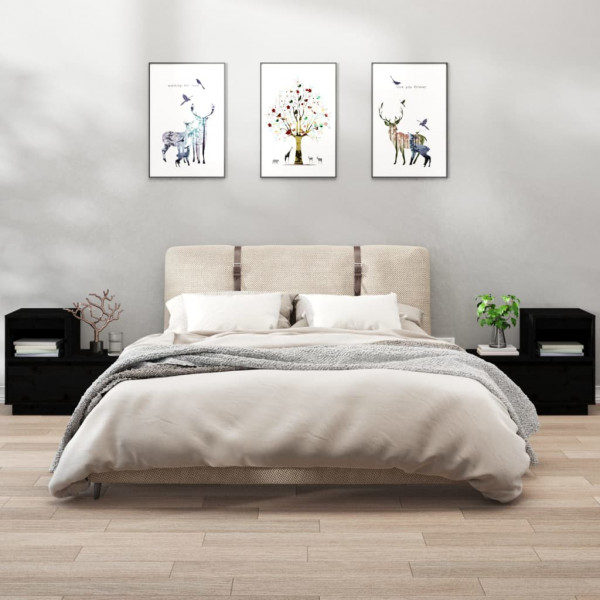 Mesitas de noche 2 uds madera maciza de pino negro 60x34x51 cm D