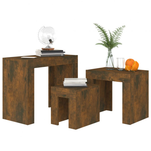 Mesas de encastrar 3 pcs derivados de madeira carvalho fumado M 3