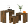 Mesas de centro apilables 3 pzas contrachapado roble ahumado 3
