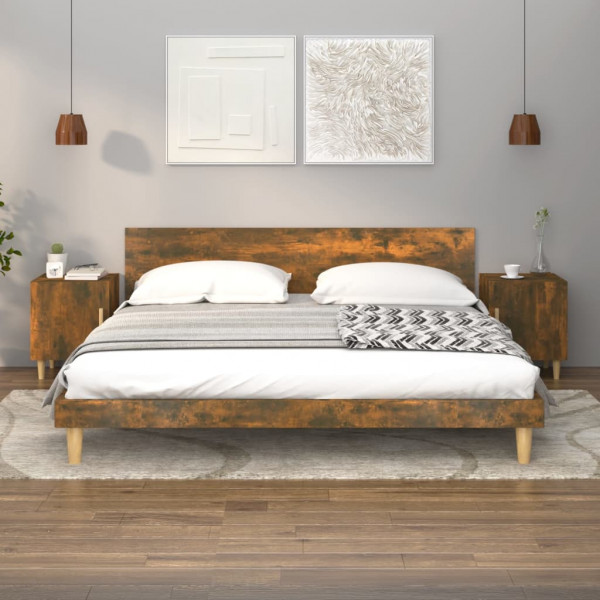 Mesitas de noche 2 uds madera contrachapada color roble ahumado D