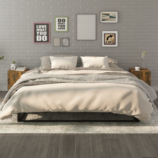 Mesitas de noche 2 uds madera contrachapada color roble ahumado D