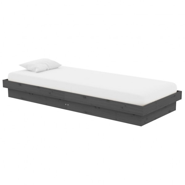 Estructura de cama individual madera maciza gris 2FT6 75x190 cm M 3