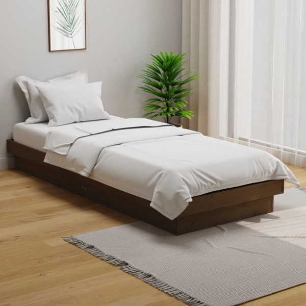 Estructura cama individual madera maciza marrón miel 75x190 cm D