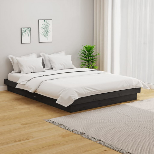Estructura de cama doble pequeña madera maciza gris 120x190 cm D