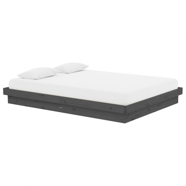 Estrutura de cama casal 135x190 cm madeira maciça cinzento M 3