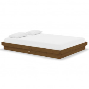 Estrutura de cama casal 135x190 cm madeira maciça castanho-mel H