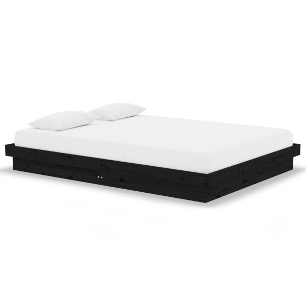 Estrutura de cama casal 135x190 cm madeira maciça preto M 2
