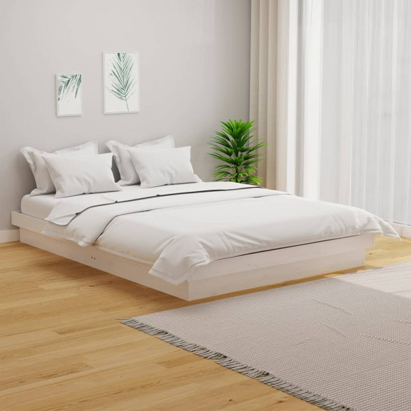 Estructura de cama de madera maciza blanca 140x190 cm D