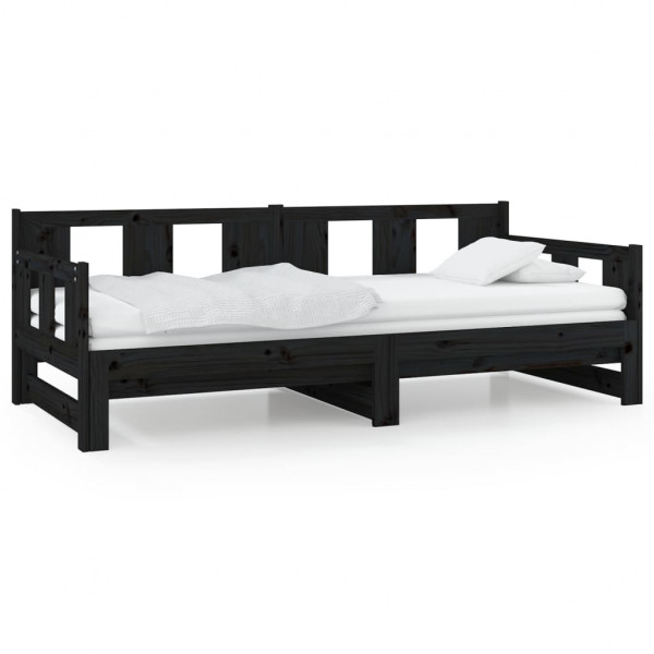 Sofá-cama de puxar pinho maciço preto 2x(80x200) cm M 2