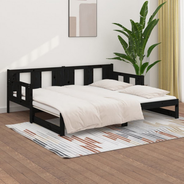 Sofá-cama de puxar pinho maciço preto 2x(80x200) cm M 4