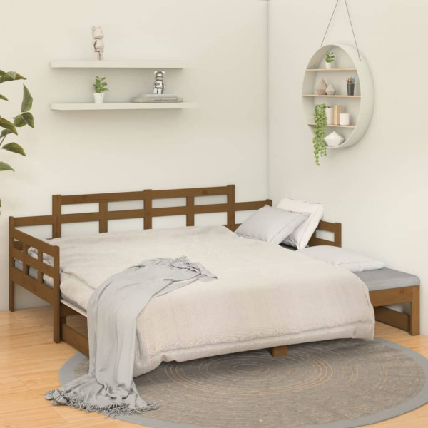 Sofá cama extraíble madera maciza pino marrón miel 2x(90x200)cm M 4
