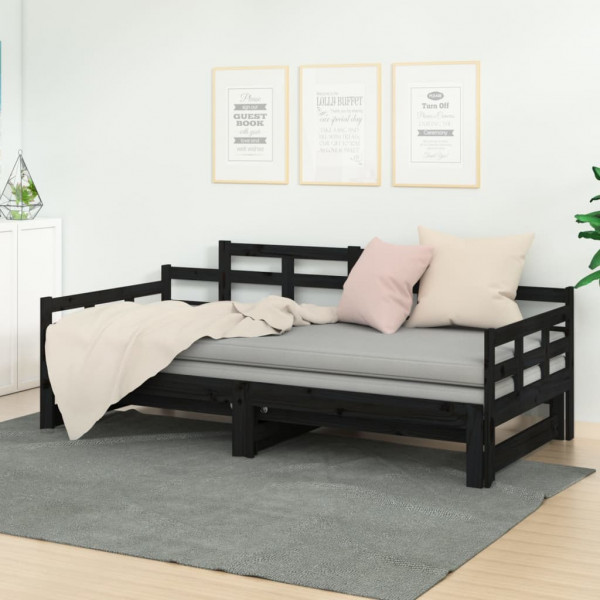 Sofá cama extraíble madera maciza de pino negro 2x(90x200) cm D