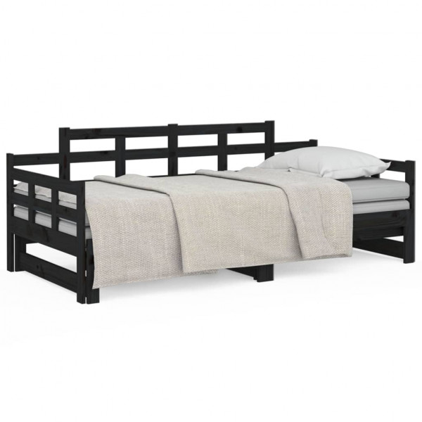 Estrutura sofá-cama de puxar 2x(90x200) cm pinho maciço preto M 2
